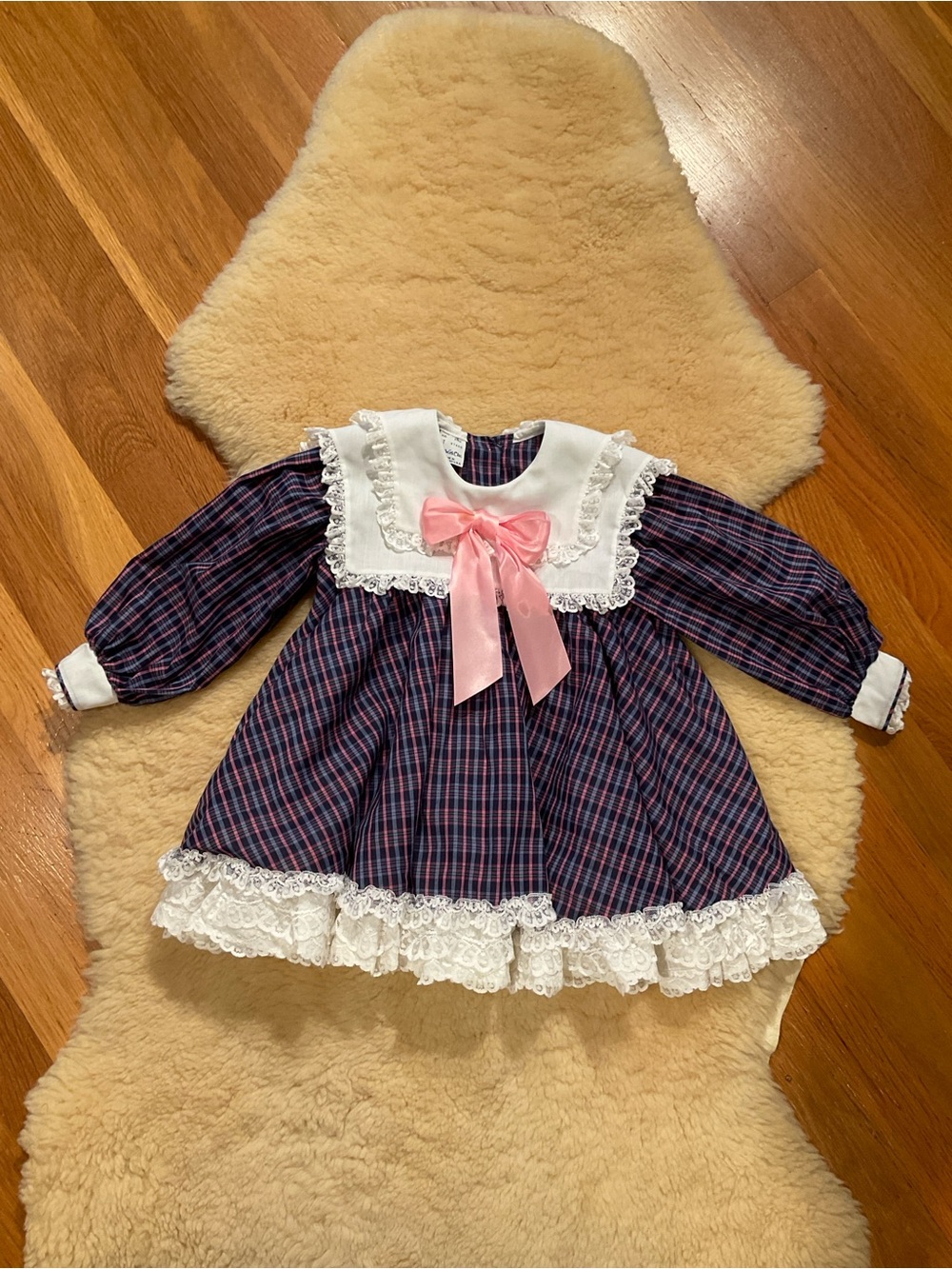 Vintage Mini World blue and pink plaid ruffled dress